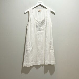 NIKKA Women’s White Sleeveless Shift Dress Mirrored Embellishments Pockets Sz XS
